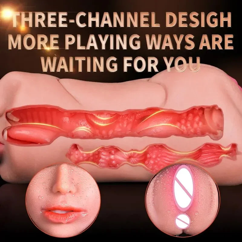 3 IN 1 Artificial Vagina for Men Masturbator Cup Deep Throat Real Oral Male Masturbation Blowjob Anal Clit Silicone Sex Toys 18+