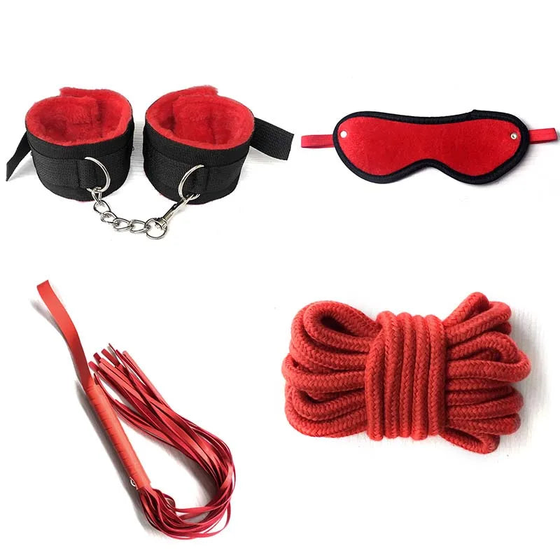 BDSM Kits Sex Bondage Set Handcuffs Gag Whip Nipple Clamps Erotic Sex Toys for Women Couples Adult Sex Shop Anal Butt Plug Tail