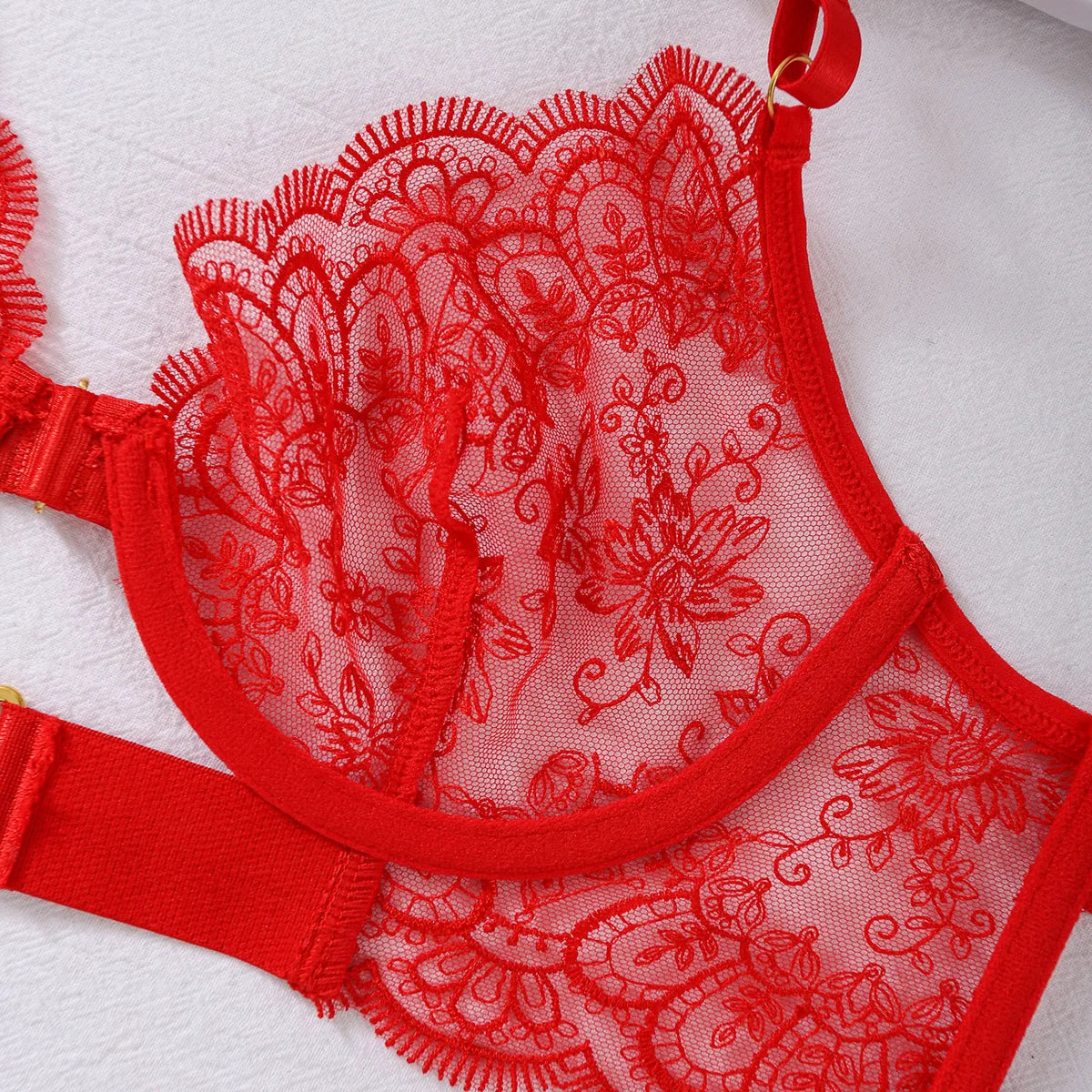 Set Lingerie Nera con Ricamo Floreale