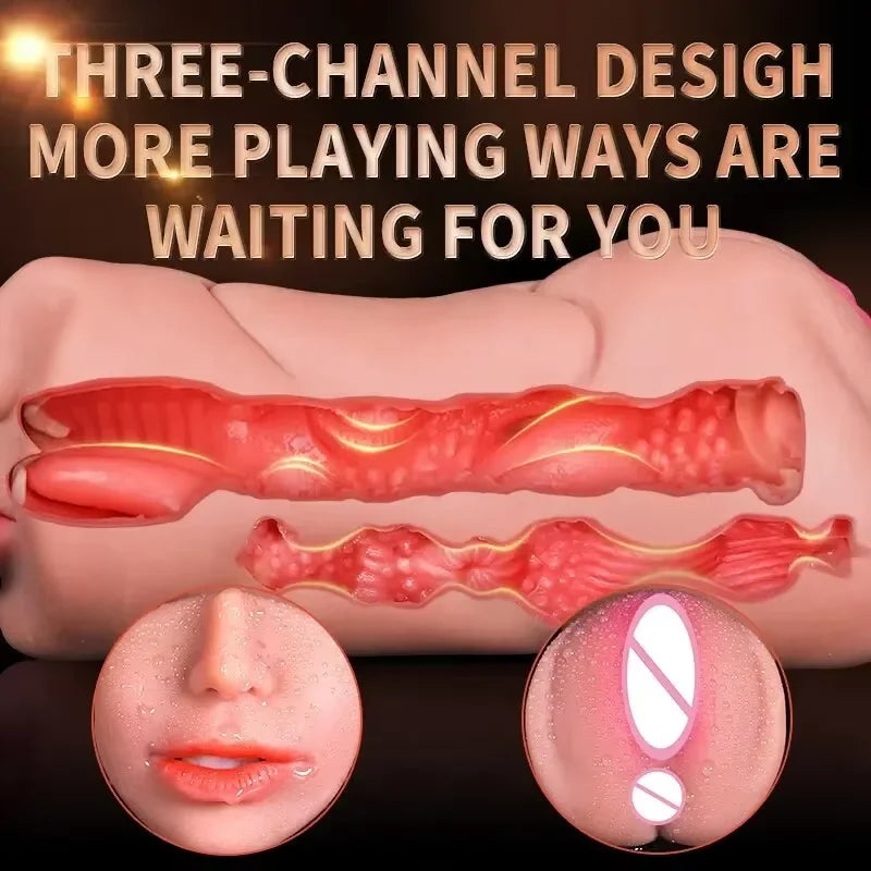 3 IN 1 Artificial Vagina for Men Masturbator Cup Deep Throat Real Oral Male Masturbation Blowjob Anal Clit Silicone Sex Toys 18+